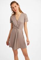 Bayan Kahverengi Yumuşak Dokulu Mini Elbise