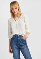 Bayan Krem Bağlama ve Dantel Detaylı Bluz