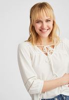 Bayan Krem Bağlama ve Dantel Detaylı Bluz