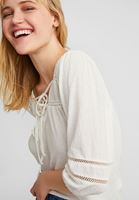 Bayan Krem Bağlama ve Dantel Detaylı Bluz