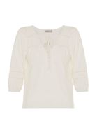 Bayan Krem Bağlama ve Dantel Detaylı Bluz