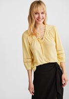 Bayan Sarı Bağlama ve Dantel Detaylı Bluz