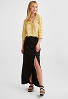 Bayan Sarı Bağlama ve Dantel Detaylı Bluz