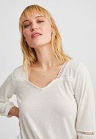 Bayan Krem Dantel Detaylı Uzun Kollu Bluz