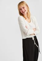 Bayan Krem Dantel Detaylı Uzun Kollu Bluz