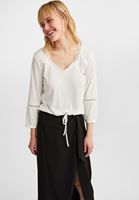 Bayan Krem Dantel Detaylı Uzun Kollu Bluz