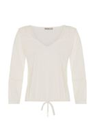 Bayan Krem Dantel Detaylı Uzun Kollu Bluz