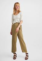 Women Green Wide Trousers with Bow