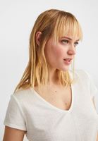 Bayan Krem Bağlama Detaylı Kısa Kollu Bluz