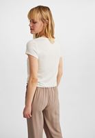 Bayan Krem Bağlama Detaylı Kısa Kollu Bluz