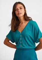 Bayan Mavi Beli Lastikli Crop Bluz