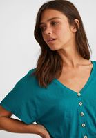 Bayan Mavi Beli Lastikli Crop Bluz