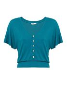 Bayan Mavi Beli Lastikli Crop Bluz