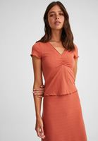 Bayan Turuncu V Yaka Bluz