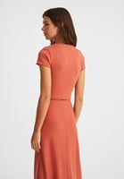 Bayan Turuncu V Yaka Bluz