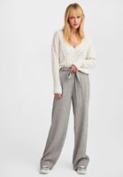 Bayan Gri Kemerli Bol Paça Pantolon