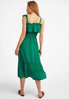 Bayan Yeşil Fırfır Detaylı Uzun Elbise