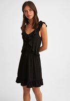 Bayan Siyah Yaka Detaylı Mini Elbise