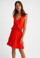 Bayan Kırmızı Yaka Detaylı Mini Elbise