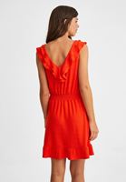 Bayan Kırmızı Yaka Detaylı Mini Elbise