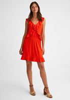 Bayan Kırmızı Yaka Detaylı Mini Elbise