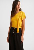 Bayan Sarı Tek Omuz Fırfır Detaylı Bluz