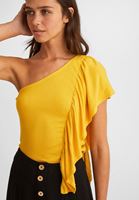 Bayan Sarı Tek Omuz Fırfır Detaylı Bluz