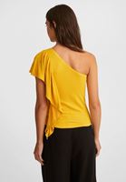 Bayan Sarı Tek Omuz Fırfır Detaylı Bluz