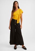 Bayan Sarı Tek Omuz Fırfır Detaylı Bluz