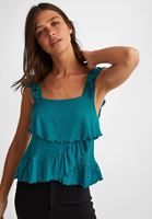 Bayan Mavi Fırfırlı Bluz