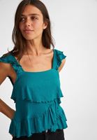 Bayan Mavi Fırfırlı Bluz