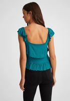 Bayan Mavi Fırfırlı Bluz