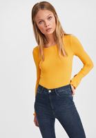 Bayan Sarı Kolları Yırtmaç Detaylı Bot Yaka Triko