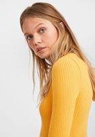 Bayan Sarı Kolları Yırtmaç Detaylı Bot Yaka Triko