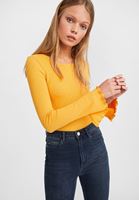 Bayan Sarı Kolları Yırtmaç Detaylı Bot Yaka Triko