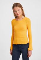 Bayan Sarı Kolları Yırtmaç Detaylı Bot Yaka Triko