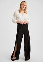 Bayan Siyah Yırtmaç Detaylı Bol Paça Pantolon
