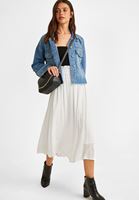 Bayan Beyaz Beli Lastikli Etek