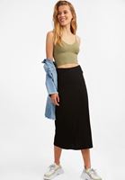 Bayan Siyah Yüksel Bel Midi Etek