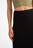 Bayan Siyah Yüksel Bel Midi Etek