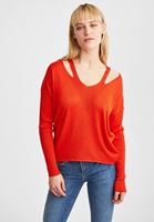 Bayan Kırmızı V Yaka Cut Out Detaylı Kazak