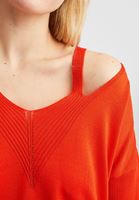 Bayan Kırmızı V Yaka Cut Out Detaylı Kazak