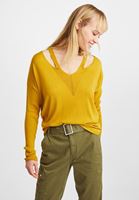 Bayan Sarı V Yaka Cut Out Detaylı Kazak