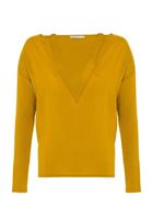 Bayan Sarı V Yaka Cut Out Detaylı Kazak