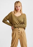 Bayan Yeşil V Yaka Cut Out Detaylı Kazak