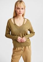 Bayan Yeşil V Yaka Cut Out Detaylı Kazak