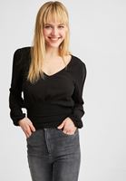 Bayan Siyah Kol Detaylı Beli Lastikli Bluz