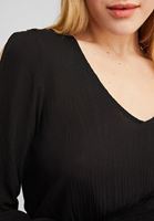 Bayan Siyah Kol Detaylı Beli Lastikli Bluz