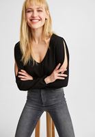 Bayan Siyah Kol Detaylı Beli Lastikli Bluz