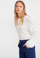 Bayan Krem Yuvarlak Yaka Crop Triko